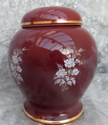 Buy Prinknash Pottery Gloucester Storage Ginger Jar, Burgundy Floral Signed & Label • 11.99£