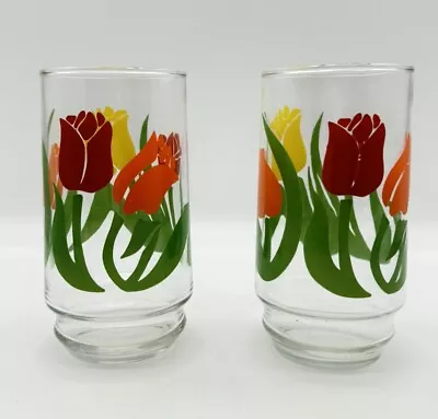 Buy Glassware Red Orange & Yellow Tulip Drinking Glasses 12oz Set Of 2 Vintage • 12.25£