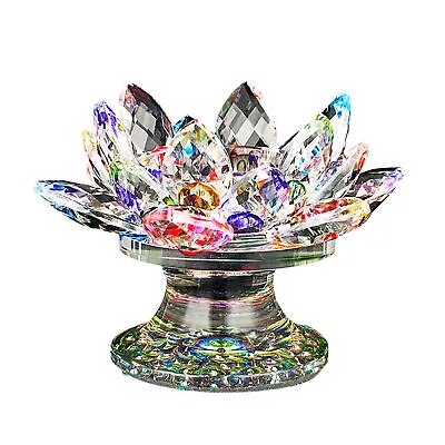 Buy Colourful Crystal Glass Lotus Flower Candle Tea Light Holder Candlestick Decor • 14.35£