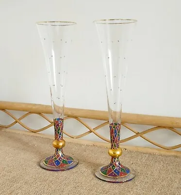 Buy Vintage 90s Bohemian Harlequin Champagne Glass/Vases • 10£