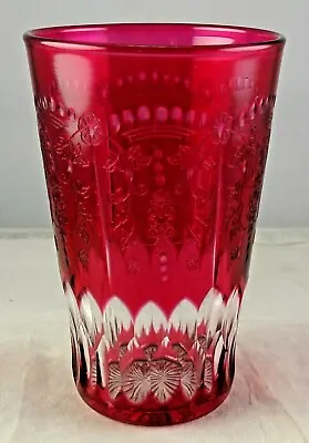 Buy Antique Cranberry Cut To Clear Engraved Crystal Glass Tumbler • 21.58£