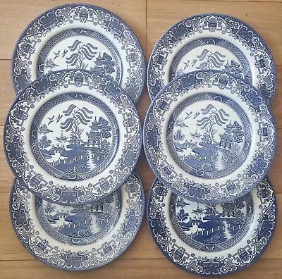 Buy Old Willow Plate Set English Ironstone Tableware Staffordshire 6 Piece 9.5  24cm • 48.55£