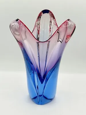 Buy Vintage 1960s Czech Bohemian Josef Hospodka Chribska Art Glass Vase Pink Blue • 72.39£