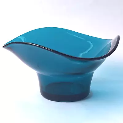 Buy Vintage Sowerby Teal Blue Glass Tricorn Posy Bowl Vase Retro MCM 1950/60s • 15£
