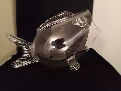 Buy Hand Blown Clear Glass Fish Blenko Style Vase/Terrarium 12.5” Small Chip/Crack • 40.16£