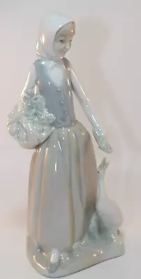 Buy Vintage NAO Lladro 24.5cm Figurine Woman Girl Feeding Duck Goose 1980s Excellent • 19.99£