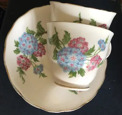 Buy 2 Cups & Saucers, ANTIQUE  'ROYAL VALE' BONE CHINA, With Pink & Blue Flowers • 10£