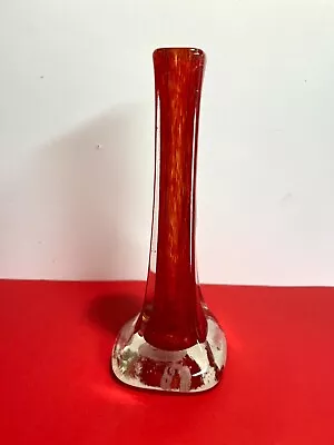 Buy Vintage Hand Blown Red Clear Art Glass Stretch Vase Murano? • 24.99£