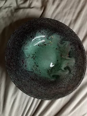 Buy Strathearn Vintage Glass Swirling  Green Bowl 27cm • 49.99£