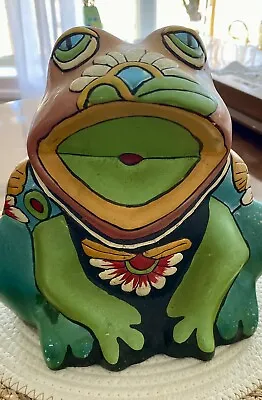 Buy Vtg. Mexican Pottery Frog Planter, Vibrant Colors, 9” • 25.15£