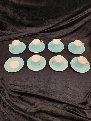 Buy Vintage Set Of 7 Wedgewood April Robins Egg Blue Demitasse Teacup And Saucers • 337.80£