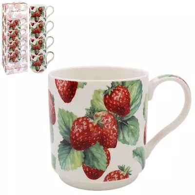 Buy Set Of 4 Stacking Mugs Strawberry Field Ceramic Fine China Coffee Cup Floral • 18.50£