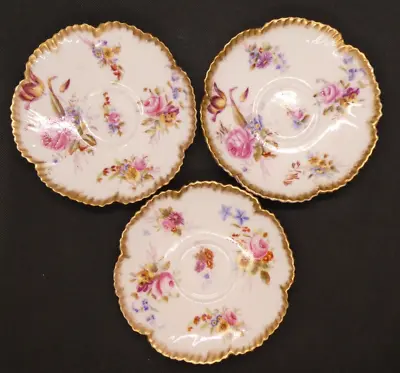 Buy Three C1887-1912 Hammersley And Co Hand Painted  Dresden Spray  Saucers • 25.07£