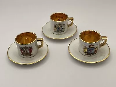 Buy Three Miniature Bone China Cup And Saucer Queen Elizabeth Queen Mother Victoria • 15£