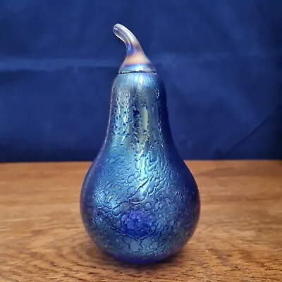Buy Large VINTAGE Iridescent Blue Heron Glass Pear FAVRILLE ART GLASS Cumbrian 150mm • 12.99£