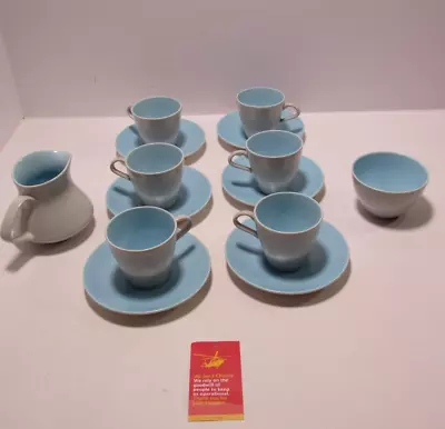 Buy Poole Pottery Twintone Blue & Grey Tea Cups & Saucers Jug & Bowl Set          C5 • 5.95£