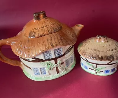 Buy Devon Cobb Burlington Ware Thatched Cottage Tea Pot Sugar Bowl Bundle. Damages • 2.75£