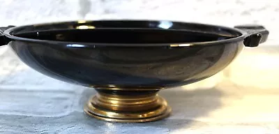 Buy VTG Black Bowl Amethyst Art Deco Glass Footed Goldtone  RARE Scroll Handles • 38.60£