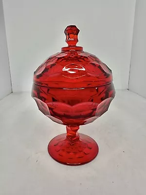 Buy Vintage MCM Viking Glass Ruby Pedestal Georgian Lidded Candy Dish Epic Stunning • 42.68£