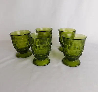 Buy Indiana Glass Whitehall Avocado Green Cubist Tumblers Footed 4” Glasses Set Of 5 • 50.14£