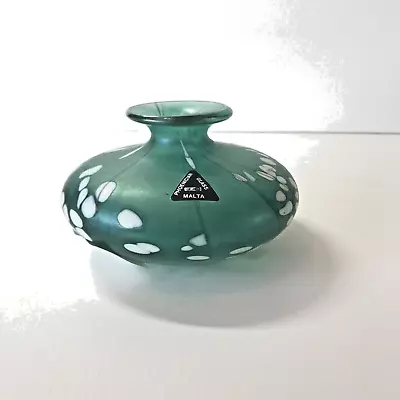 Buy Phoenician Malta Iridescent Green Glass Vase 1989- Signed • 22.99£