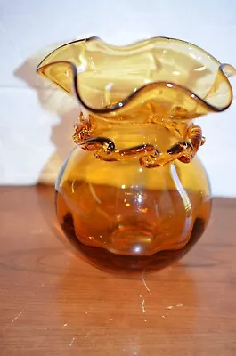 Buy 6 Inch Amber Crackle Glass Vase Vintage • 9.46£