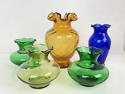Buy Vintage Blown Art Glass Vases Multicolor Mid Century Modern Decor Set Of 5 • 34.05£