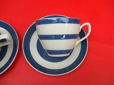 Buy 4 X Vintage Blue And White Stripe Staffordshire Chef Ware Cups & 6 Saucers • 14.99£