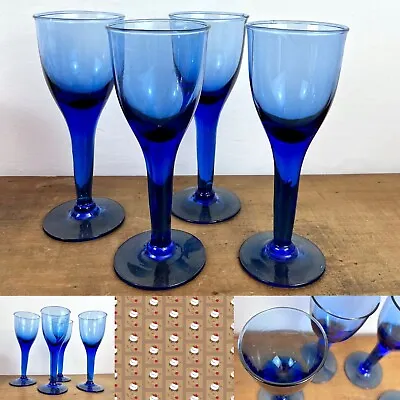 Buy Four Vintage Cobalt Blue Wine Goblets Glasses Tall Stem MCM • 30£