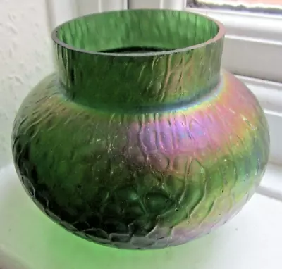 Buy Antique Art Nouveau Kralik Rainbow Iridescent Green Glass Bulbous Vase • 25£