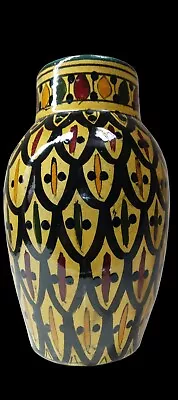 Buy Antique Moroccan Ceramic Vase - Signed Safi - Yellow And Black  16cms H • 42£