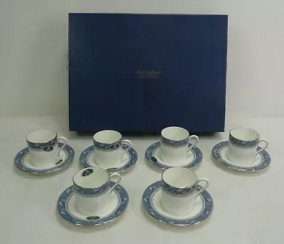 Buy Aynsley Blue Mist Coffee Espresso Cups And Saucers Set X 6 - Thames Hospice • 20£