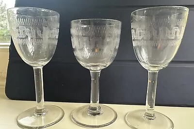 Buy Three Victorian Etched Sherry Glasses • 20£