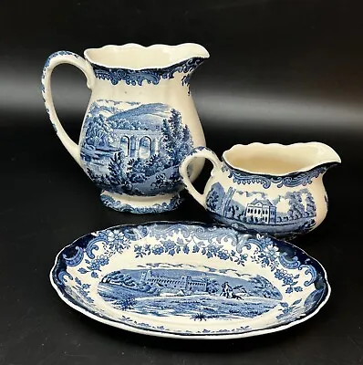 Buy Royal Worcester Avon Scenes Palissy 1790 Blue And White Collection X Three Piece • 14.99£