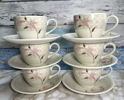 Buy Vintage Poole Pottery Freesia  Cups And Saucers X6 1980, Prop • 7.50£