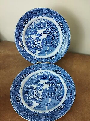 Buy Pair Of Antique, Staffordshire Blue Willow Pattern, 25cm Dinner Plates • 9.95£