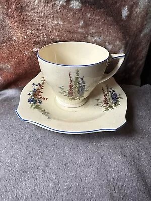 Buy Vintage Newhall Cup & Saucer Hollyhocks Design So Pretty Rare Pattern • 15£