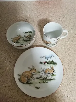 Buy 3 Piece China Set Children's Plate, Bowl & Cup Bunnies • 6.80£