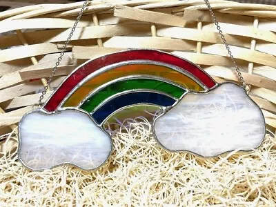 Buy Rainbow With Cloud Handmade Stained Glass Suncatcher *Lead-free* *Genuine Glass* • 27£
