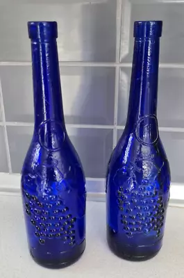 Buy 2 X Decorative Cobalt Blue - Raised Grapes Design - 3D - Glass Bottle VGC • 28.99£
