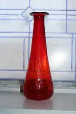 Buy Vintage Mid Century Modern Red Crackle Glass Vase Decanter By Pilgrim • 65.22£