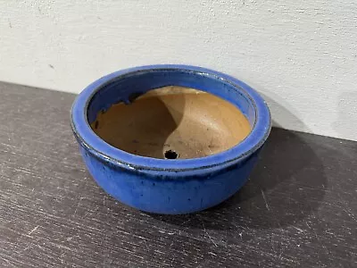 Buy Vintage Pottery Round Blue Painted Plant Pot • 7.99£