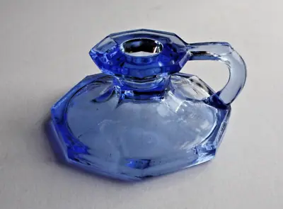 Buy Vintage Blue Art Deco Glass Candlestick Uranium? Go To Bed Shape • 10£