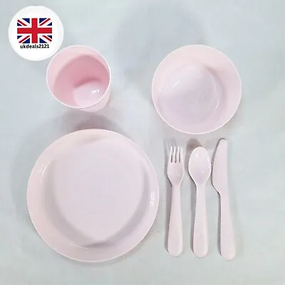 Buy Kids Dinner Set 6 Piece IKEA Plate Bowl Cup Cutlery Pink Tableware Kitchenware  • 8.49£
