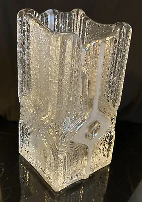 Buy Vintage Textured Eye Ice Glass Vase Scandinavian MCM 1960’s Modern Square • 63.60£