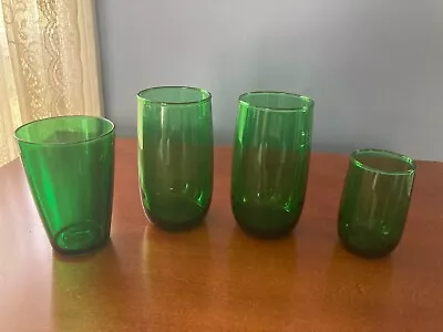 Buy Mixed Lot Vintage Anchor Hocking Forest Green Glass Tumblers (4) Roly Poly, Flat • 15.08£