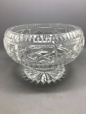 Buy Vintage Royal Brierley Cut Crystal Centerpiece / Large Footed Bowl Criss-Cross • 45£