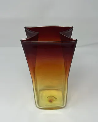 Buy Blenko Handmade Glass 8813M Paper Bag Vase In Tangerine Signed Richard 2001 • 66.25£