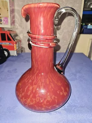 Buy Art Glass Jug, Flower Vase, Reddish Brown, With Clear Handle Poss Murano Free PP • 19.99£