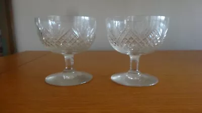 Buy Crystal Sherbet Champagne Glasses Set Of 2 Vintage Grandma's 1950's Cross Hatch • 24.13£